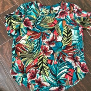 LOFT Vibrant  Tropical Floral Flutter Sleeve Top